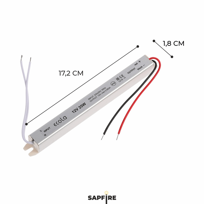 Ecola LED strip Power Supply 38W 220V-12V IP20 длинный и тонкий блок питания для светодиодной ленты