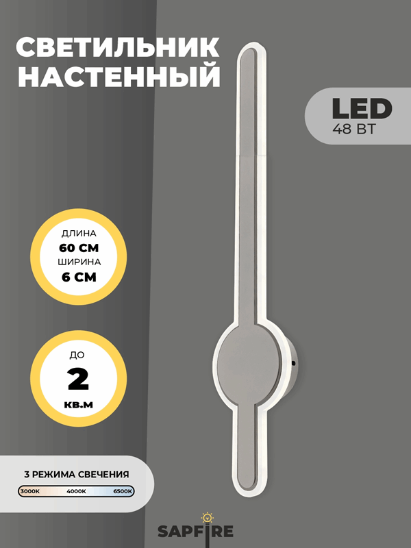 Светильник настенный САПФИР SPF-4799 Белый + ром ` 600мм 1/LED/2*24W BART 22-07 (1 из 10шт в кор